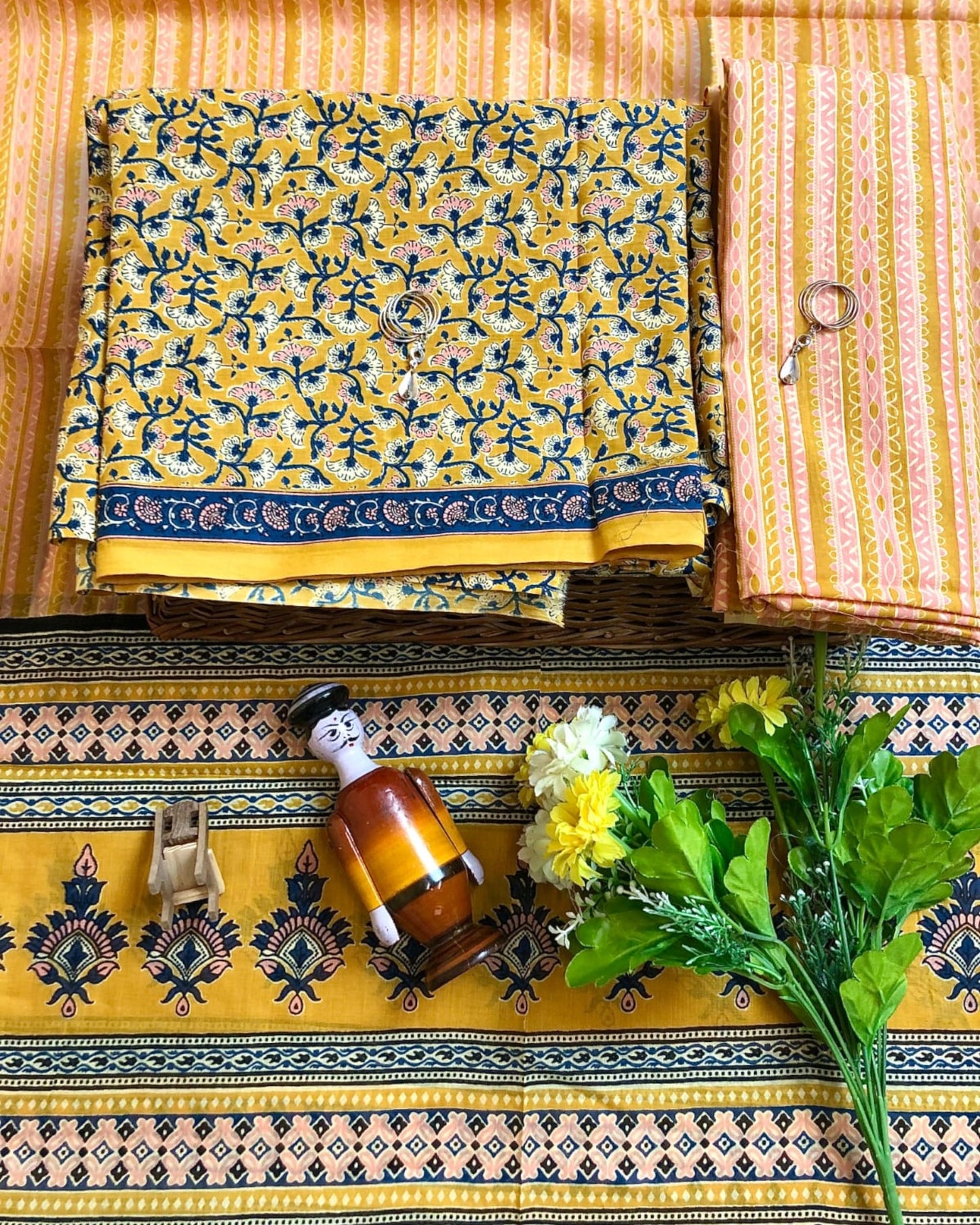 Hand Block Printed Cotton Suit With Mulmul Cotton Dupatta