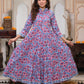 Bagru Handblock Printed Anarkali Set With Kota doria Dupatta with Zari Border