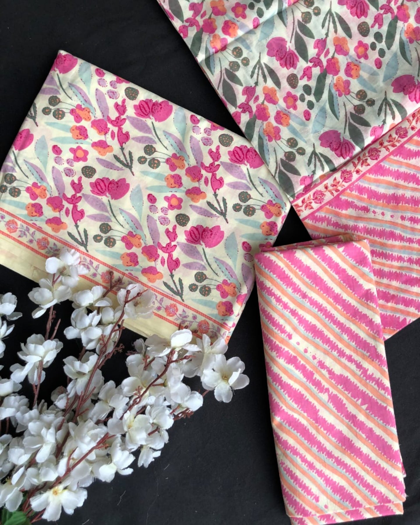 Hand Block Printed Cotton Suit With Mulmul Cotton Dupatta