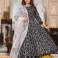 Bagru Handblock Printed Anarkali Set With Kota doria Dupatta with Zari Border