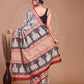 Bagru Kalamkari Handblock Printed Cotton Mulmul Saree with Blouse Piece