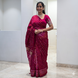 Pink & Red Pure Gaji Silk Bandhani Ghatchola Saree with Heavy Pallu